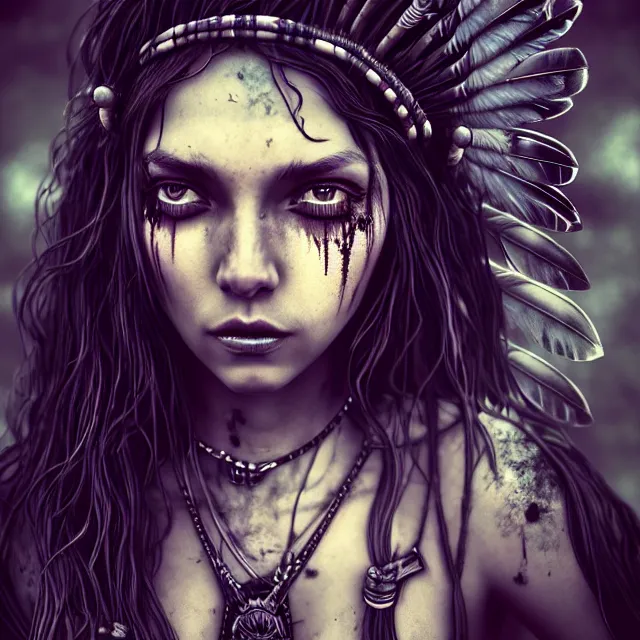 Image similar to full body pose, beautiful adult native american fairy, dirty, grungy, grunge, highly detailed, 4 k, hdr, smooth, sharp focus, high resolution, award - winning photo, artgerm, photorealistic