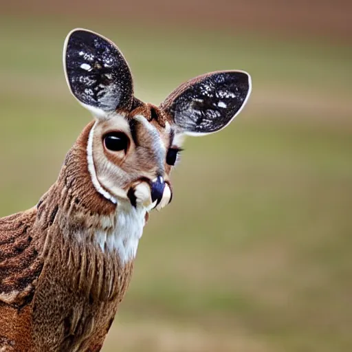 Prompt: a deer with the face of a barn owl