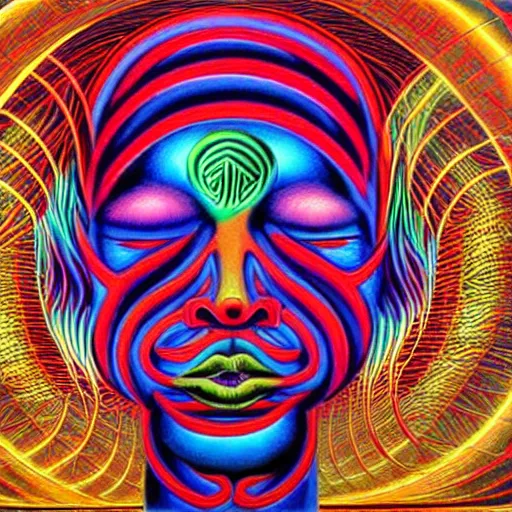 Image similar to Sneeze in the art style of Alex Grey,