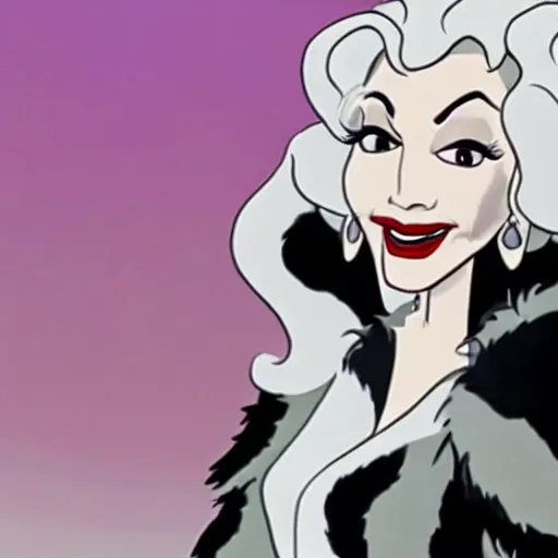 Prompt: a still of cruella de vil in stevens universe