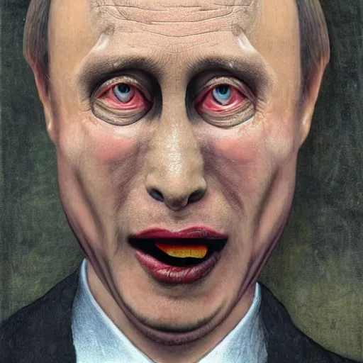 Prompt: Portrait by H.R.Giger of Igor Vladimir Putin who became a degenerate horror Abomination, photo-realistic, color image, 2K, highly detailed