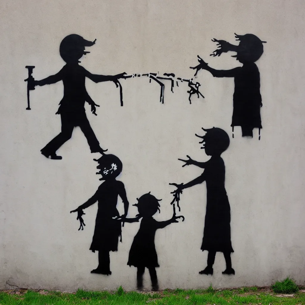 Image similar to famous wall graffiti by banksy