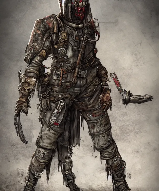Prompt: full body character portrait of a post - apocalyptic vampire raider in the style of fallout trending on artstation deviantart pinterest photorealistic hd 8 k highlights and shadow detailed high resolution