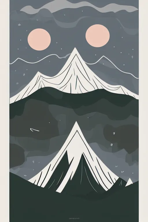 Image similar to minimalist boho style art of a mountain landscape, illustration, vector art