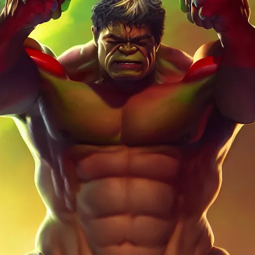 Prompt: characters portrait of Hulk mixed with Spiderman by ArtGerm and Tom Bagshaw, merged character, Full body shot, cinematic opening shot, 4k, highly detailed, cinematic lighting