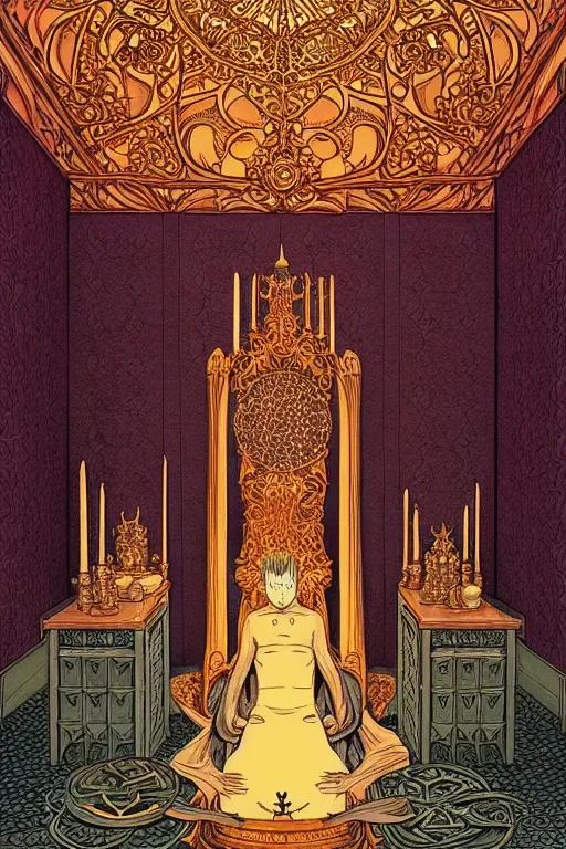 Prompt: intense wiccan cover art bakground glass in the throne room intricate elegant highly detailed artstation art illustration art by wes anderson and hasui kawase and scott listfield
