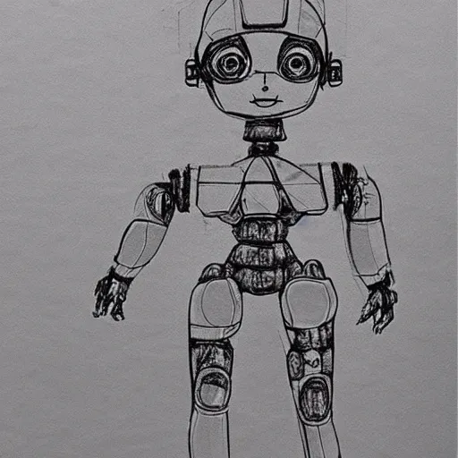 Image similar to technical drawing of ancient womanized humanoid robot, old paper, photorealistic