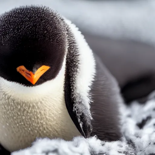 Image similar to baby penguin cuddling in a blanket, trending on artstation, national geographic, 4 k