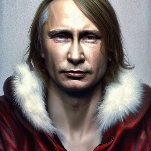 Image similar to Vladimir Putin as Kurk Cobain from Nirvana, portrait, highly detailed, digital painting, artstation, concept art, smooth, sharp focus, illustration, cinematic lighting, art by artgerm and greg rutkowski and alphonse mucha