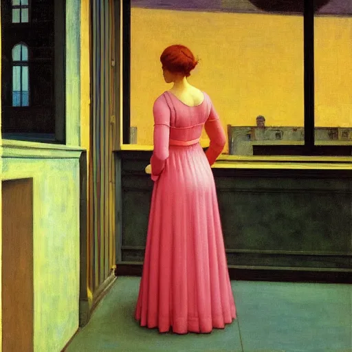 Image similar to a masterpiece, film still by edward hopper, by Pontormo, by klimt, pre-raphaelite. art noveau, art noveau, highly detailed, strong lights, liminal, eerie, Bright pastel colors