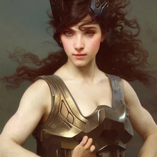 Image similar to a high fantasy girl wearing an armor, by william - adolphe bouguereau, peter mohrbacher and craig mullins, face close up, official media, beautiful, detailed, high quality, wallpaper 4 k, epic, trending on artstation and behance, gelbooru, konachan