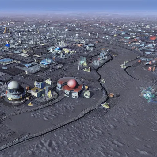 Image similar to norilsk russian city, final fantasy xiv, moonwalker photo, city street on the moon, a detailed image of a future norilsk base, sci fi - game rendered, 4 k, detailed