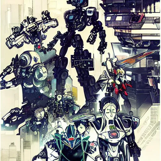 Prompt: the robot brothers orion and sirius, the ego and the id, the form and the function, the bird and the wolf, both were disconnected from the simulation by a human virus, game poster by yoji shinkawa