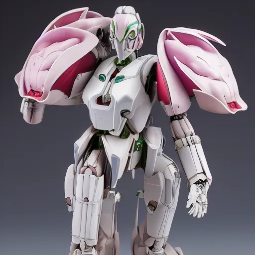 Image similar to futuristic nymphaea themed mecha waterlily upper body, sepals forming helmet, highly detailed, nymphaea, 8 k hd resolution, gundam barbatos with floral inlay, bandai box art, star wars, makoto kobayashi, frank gehry, raymond swanland