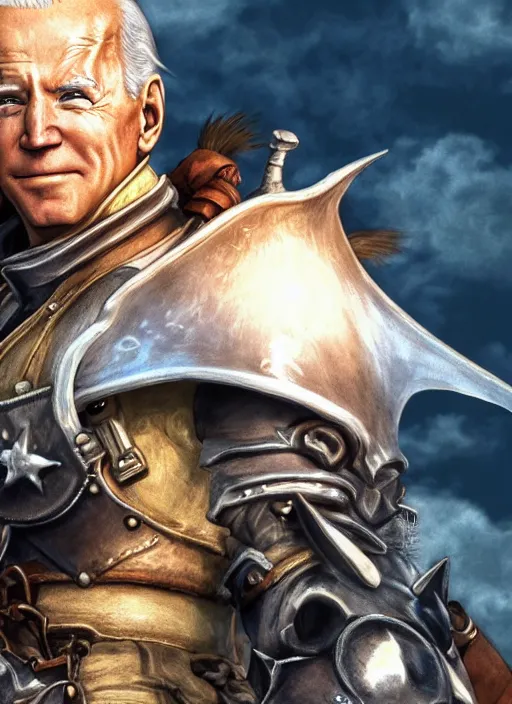 Image similar to a full portrait photo of biden in final fantasy ix style, f / 2 2, 3 5 mm, 2 7 0 0 k, lighting, perfect faces, award winning photography.