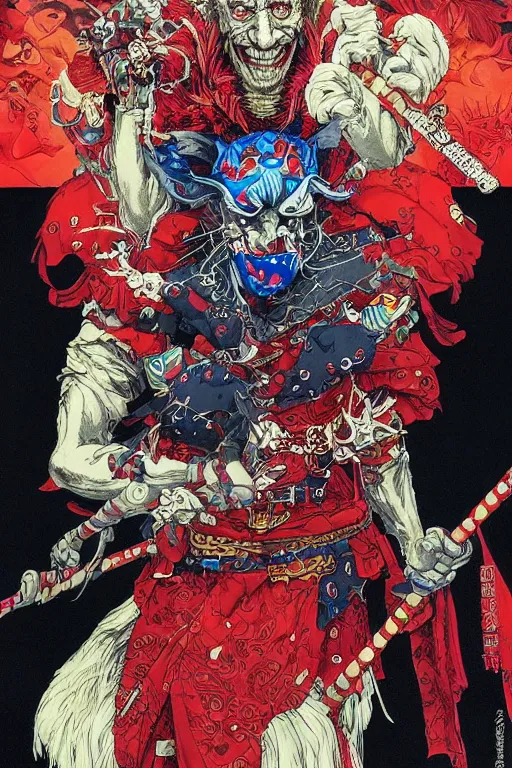 Prompt: joe biden dressed like a midevil jester, by yoichi hatakenaka, masamune shirow, josan gonzales and dan mumford, ayami kojima, takato yamamoto, barclay shaw, karol bak, yukito kishiro, hyperdetailed, trending on artstation