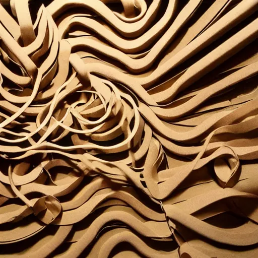 Image similar to tentacles made of brown corrugated cardboard, cut out of cardboard, realistic photography, fantasy