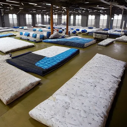 Image similar to a warehouse filled with forts made from mattresses