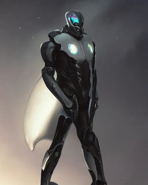 Image similar to male smooth sleek black pearlescent wraithbone powerarmor, by greg rutkowski and mark brookes and jim burns and tom bagshaw and magali villeneuve, trending on artstation