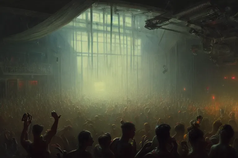 Image similar to scene from a rave, muted colours, beautiful, highly detailed, realistic, digital art, winning award masterpiece, cinematic lighting, trending on artstation, painting by otto dix and greg rutkowski, 8 k