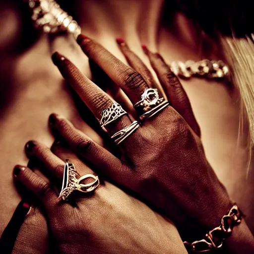Prompt: Photo of a hand Jewellery model, bold, self confidence, cinematic,HDR,focus