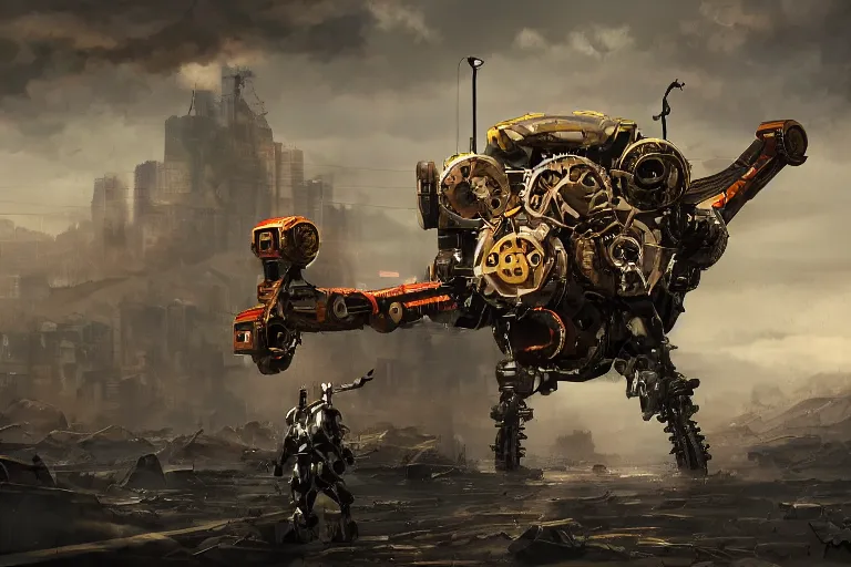 Image similar to apocalyptic a mechanical spider robot with guns digital painting, mixed media, trending on artstation and deviantart, epic composition, highly detailed, 8 k