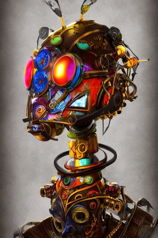 Image similar to colorful vivid steampunk mask minimalist fantasy art robot ninja helmet, global illumination ray tracing hdr fanart arstation by sung choi and eric pfeiffer and gabriel garza and casper konefal