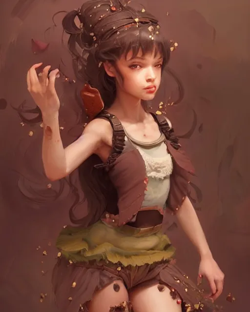 Image similar to a ( ( girl as personification of chocolate cupcake ) ), beauty, fantasy bakery, digital painting by krenz cushart, greg rutkowski, artgerm, laurie greasly, wlop, intricate, highly detailed!!, sharp focus, smooth, epic composition, joyful, unreal engine, masterpiece, 8 k, interesting background