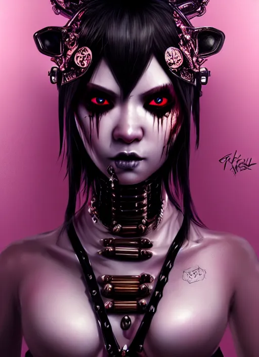 Image similar to soft lustrous ebony geisha seductive raver yakuza gothic cyborg gutter punk, urban decay, horrorcore, underworld, dark fantasy, dark art, highly detailed, digital painting, octane render, artstation, concept art, smooth, sharp focus, illustration, art by artgerm, loish, wlop