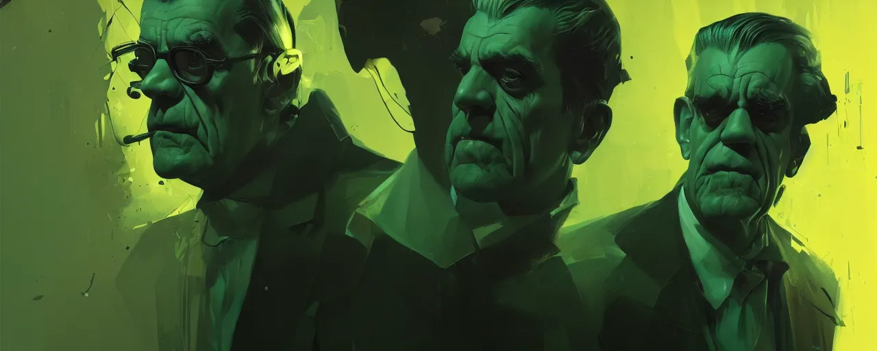 Image similar to duotone noir dark ghastly green concept illustration 3 / 4 portrait of boris karloff. cinematic scene film noir. volumetric lighting. golden rario accidental renaissance. by sachin teng and sergey kolesov and ruan jia and heng z. graffiti art, scifi, fantasy, hyper detailed. octane render. concept art. trending on artstation