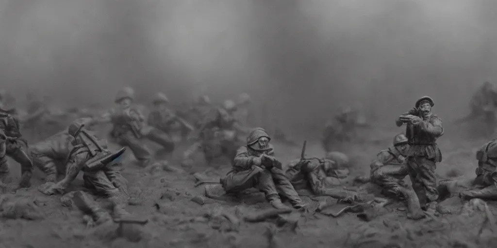 Image similar to world war 2, extremely detailed claymation art, dark, moody, foggy