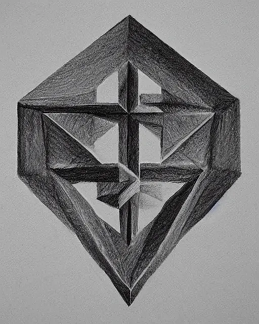 Prompt: a pencil drawing of a pentagon, Esher style