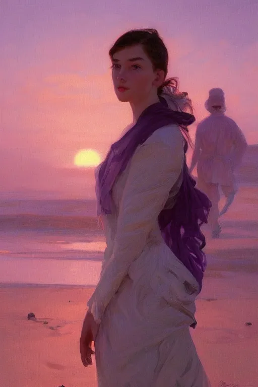 Prompt: john maynard keynes robotic clothes in the beach purple sun, pink lighting ultra realistic photorealistic highly detailed high quality, a stunningly, digital painting, artstation, concept art, smooth, sharp focus, illustration, art by artgerm and greg rutkowski and alphonse mucha 8 k