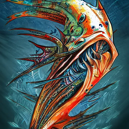 Image similar to zombified tribal sailfish, trending on artstation, ultra fine detailed, hyper detailed, hd, concept art, digital painting