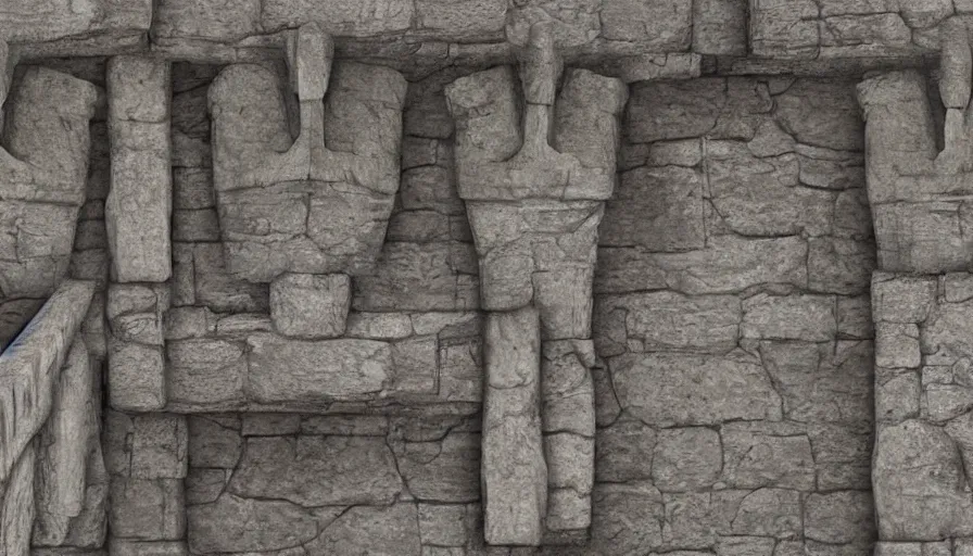 Prompt: the wall of a medieval castle with creepy gargoyles on the cornice, high quality, realistic digital illustration