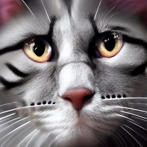 Image similar to dwayne the rock johnson as a cat, close-up portrait, cctv footage video recording