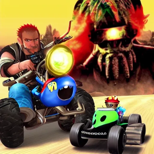 Prompt: mariokart mad max movie.