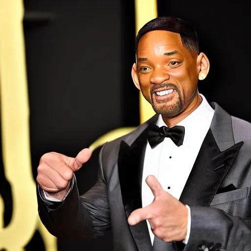 Image similar to will smith angrily pointing at the camera, highly detailed, well - lit, award - winning photograph, real image