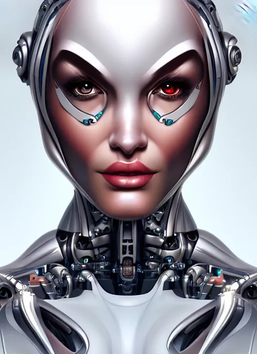 Image similar to portrait of a cyborg woman by Artgerm, biomechanical, hyper detailled, trending on artstation