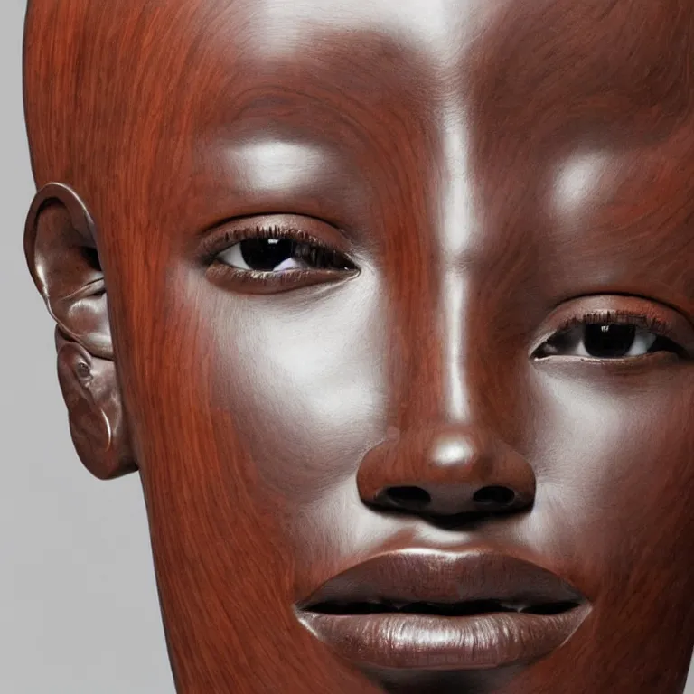 Prompt: monumental sculpture geometric minimalist!!! portrait of a lupita nyong'o, beautiful symmetrical face accurate face detailed face realistic proportions, hand - carved out of red oak wood on a pedestal by stephan balkenhol and martin puryear and, dramatic lighting shocking detail trending on artstation 8 k