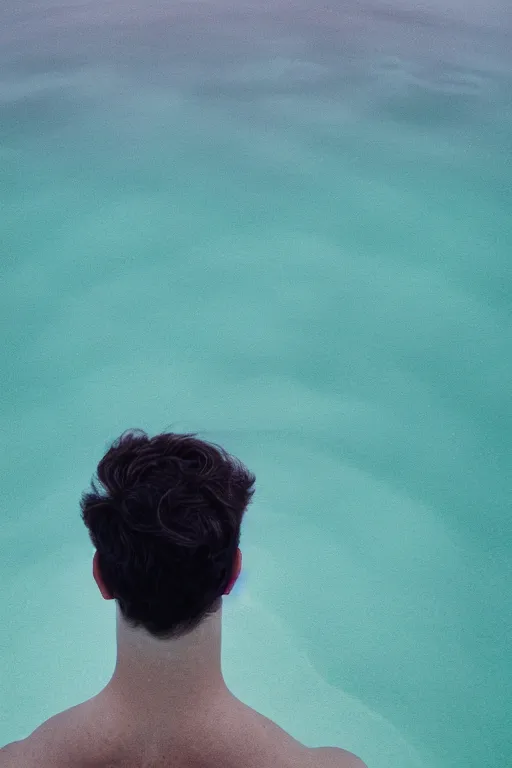 Prompt: high quality pastel coloured film mid angle docu photograph of a beautiful young 2 0 year old male, soft features, short black hair, oversized clothing, in icelandic black rock pool environment. atmospheric. three point light. photographic. art directed. ( pastel colours ). volumetric light. clearcoat. waves glitch. 8 k. filmic.