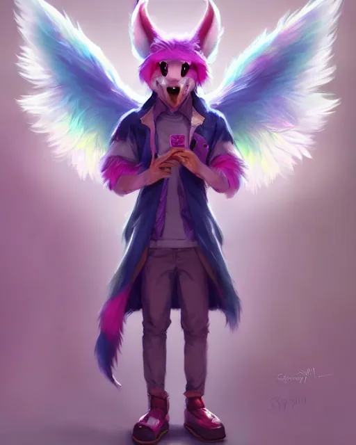 Prompt: character concept art of a cute young male anthropomorphic colorful furry angel dragon | | cute - fine - face, pretty face, key visual, realistic shaded perfect face, fine details by stanley artgerm lau, wlop, rossdraws, james jean, andrei riabovitchev, marc simonetti, and sakimichan, trending on artstation