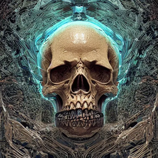 Image similar to portrait_of_a_melting_skull._intricate_abstract._intricate_artwork._by_Tooth_Wu_wlop_beeple_dan_mumford._octane_render_trending_on_artstat