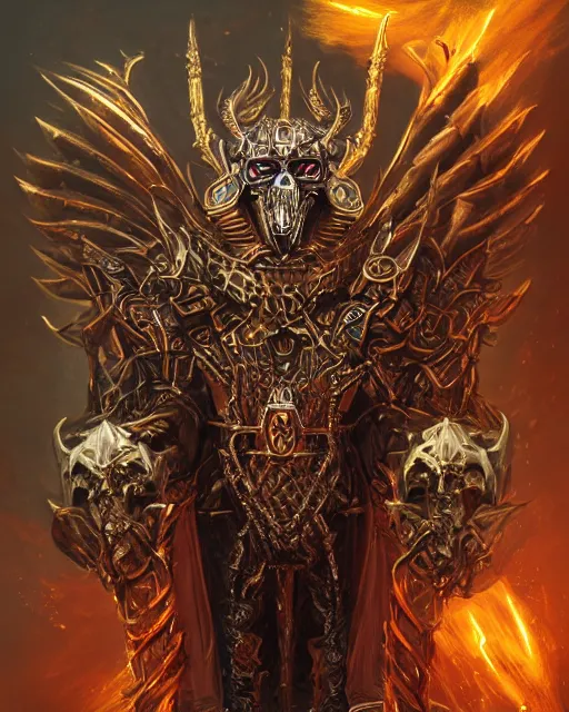 Image similar to a highly detailed portrait of ankou the evil lord staring with anger and wearing ornate armor made of sci fi panels and a gold death mask, death and corruption, smooth, intricate, sinister, evil energy, souls of the dead, dark aura, matte painting, artstation, evild ark color scheme, dark fantasy sci fi, sharp focus, cgsociety