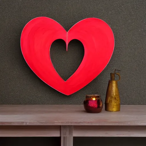 Prompt: a large red wooden low Polly heart art price in a feikd on fire at night