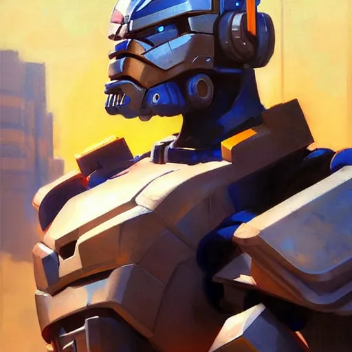 Image similar to greg manchess portrait painting of optimus prime as overwatch character, medium shot, asymmetrical, profile picture, organic painting, sunny day, matte painting, bold shapes, hard edges, street art, trending on artstation, by huang guangjian and gil elvgren and sachin teng