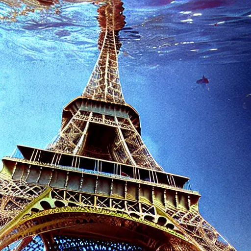 Prompt: Eiffel Tower sank underwater