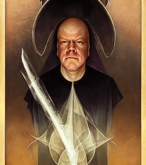 Image similar to A Magical Portrait of Jesse Plemons as Aleister Crowley the Great Mage of Thelema, art by Tom Bagshaw and Wayne Barlowe and John Jude Palencar