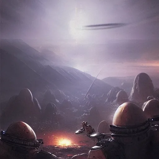 Image similar to pope francis fighiting against aliens in eerie atmospheric alien worlds, epic cinematic matte painting, art by greg rutkowski