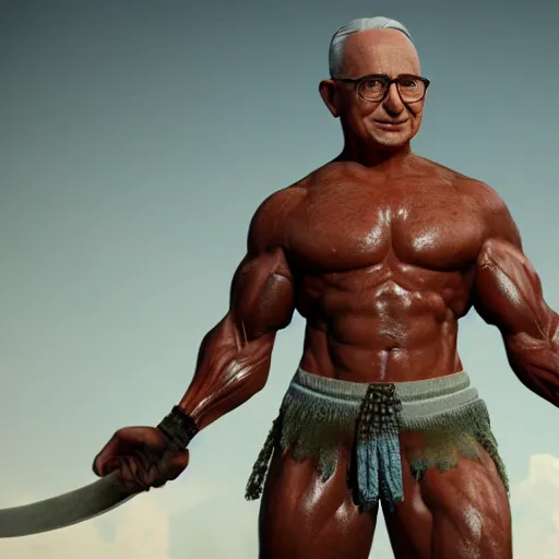 Prompt: harry truman as an amazon warrior, muscles, muscles, 4 k, octane render, volumetric lighting, unreal engine, raytacing